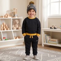 J16612: Boys Sweatshirt & Jog pant Outfit With True Knit Beanie (2-4 Years)